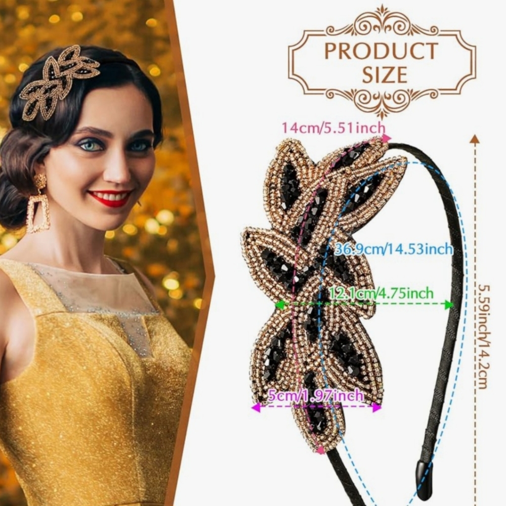 Beaded Leaf Flapper Style Headband 2 For $25
